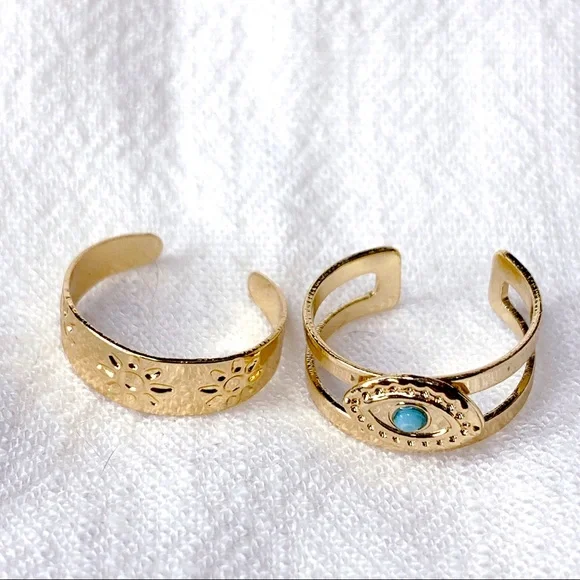 ❣️$25/3❣️ Turquoise Eye Gold Plated 2 Rings Set - Picture 5 of 11